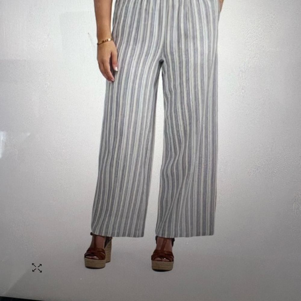 Ellen Tracy Blue and White Stripe Linen Blend Wide Leg Pants-L